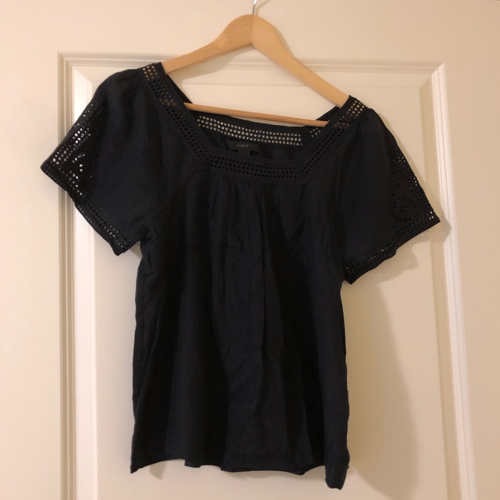 Jcrew eyelet peasant top. Navy blue. Size 0